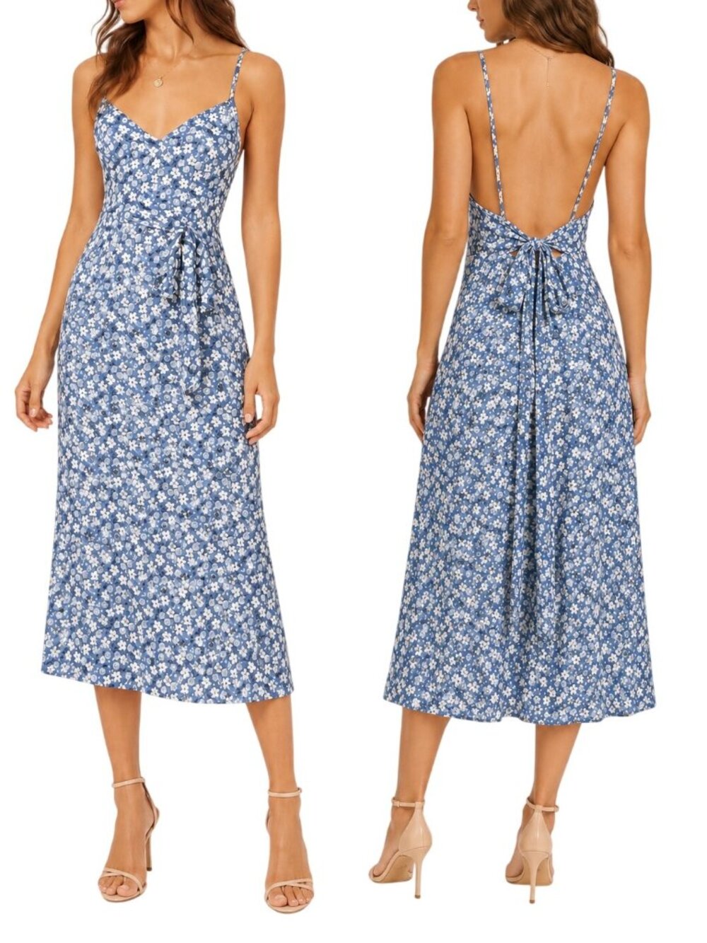 Reformation Dietrich Midi Dress Raquel Blue Floral Petites 4P